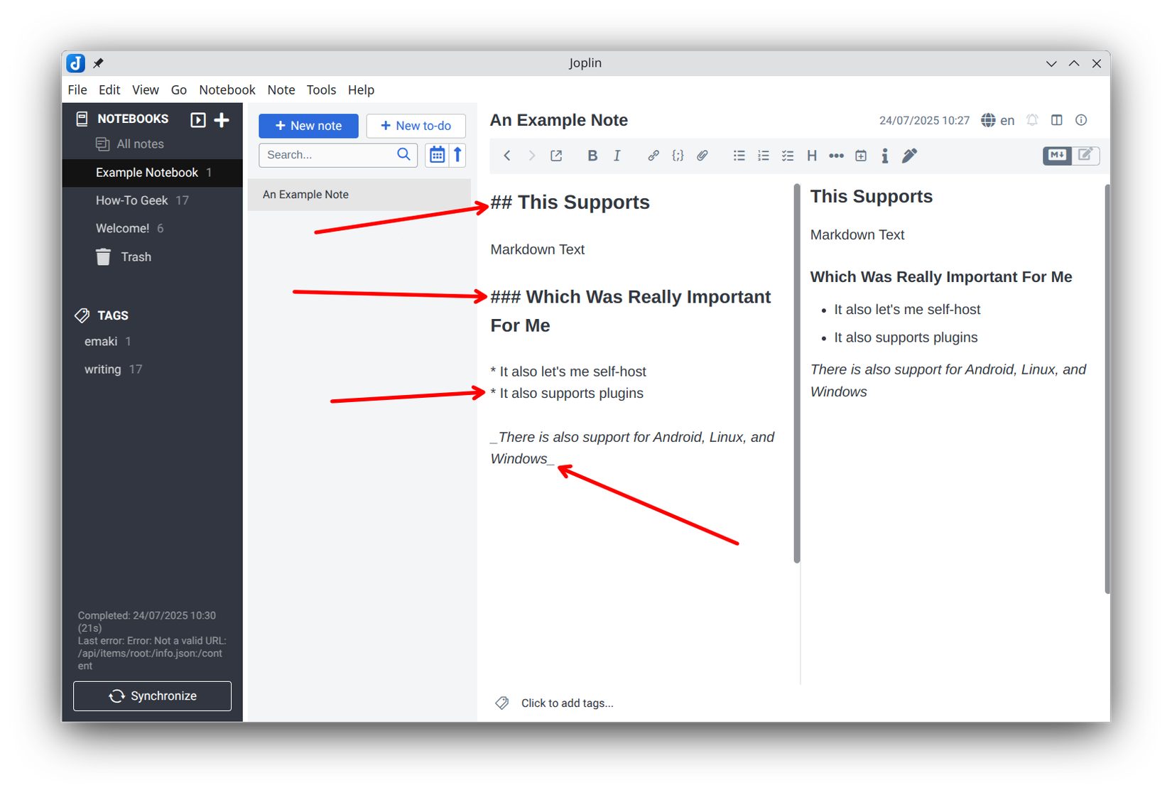 Highlighting Joplins' markdown support.