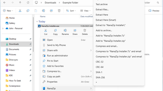 NanaZip in the Windows 11 right-click context menu.
