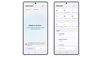 Screenshot of the Quick Share and the Reminder app on One UI 8.