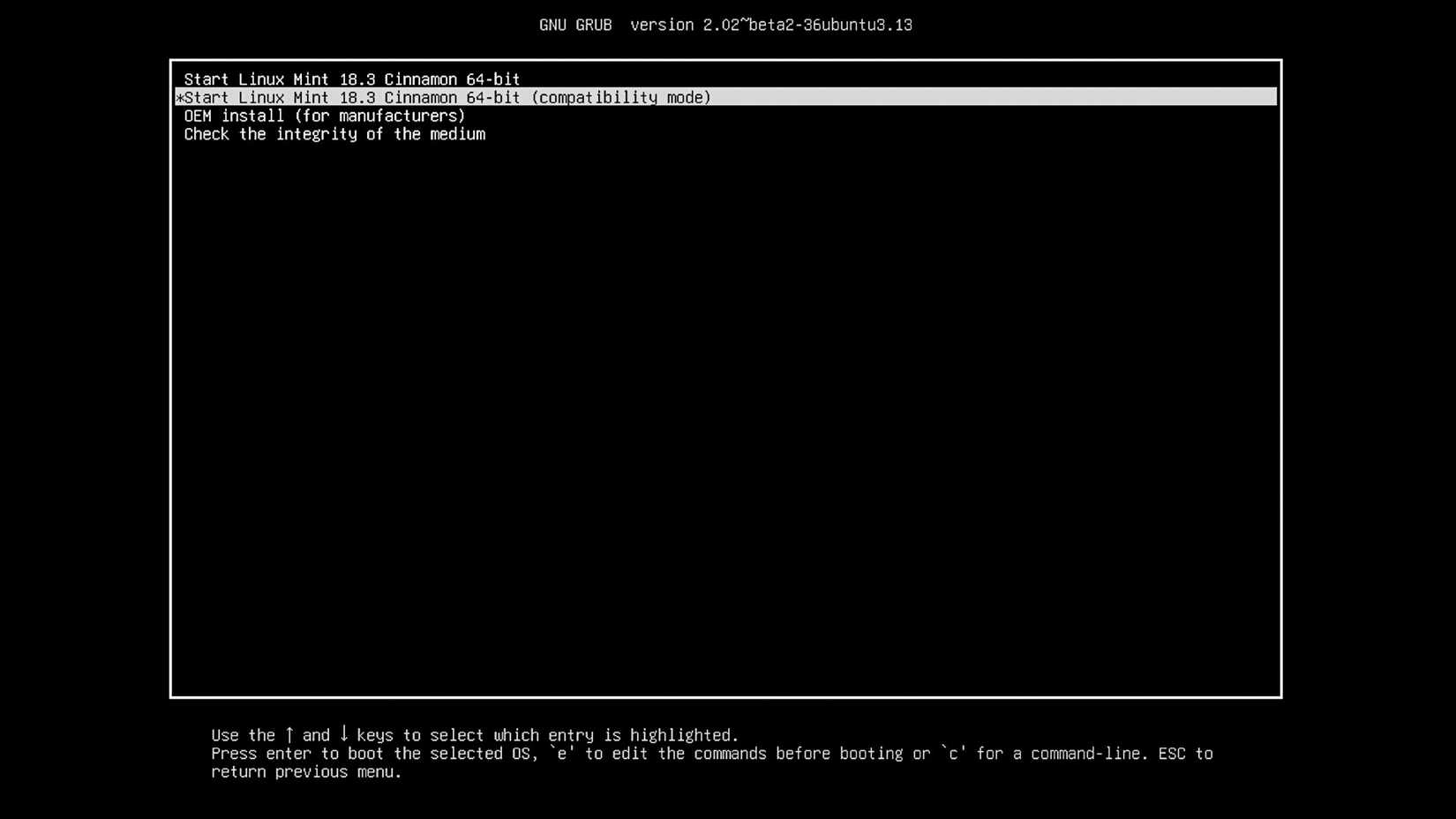 Picking Linux from the boot menu.
