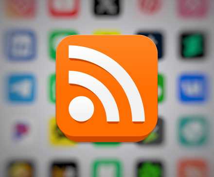 RSS icon over the top of social media logos.