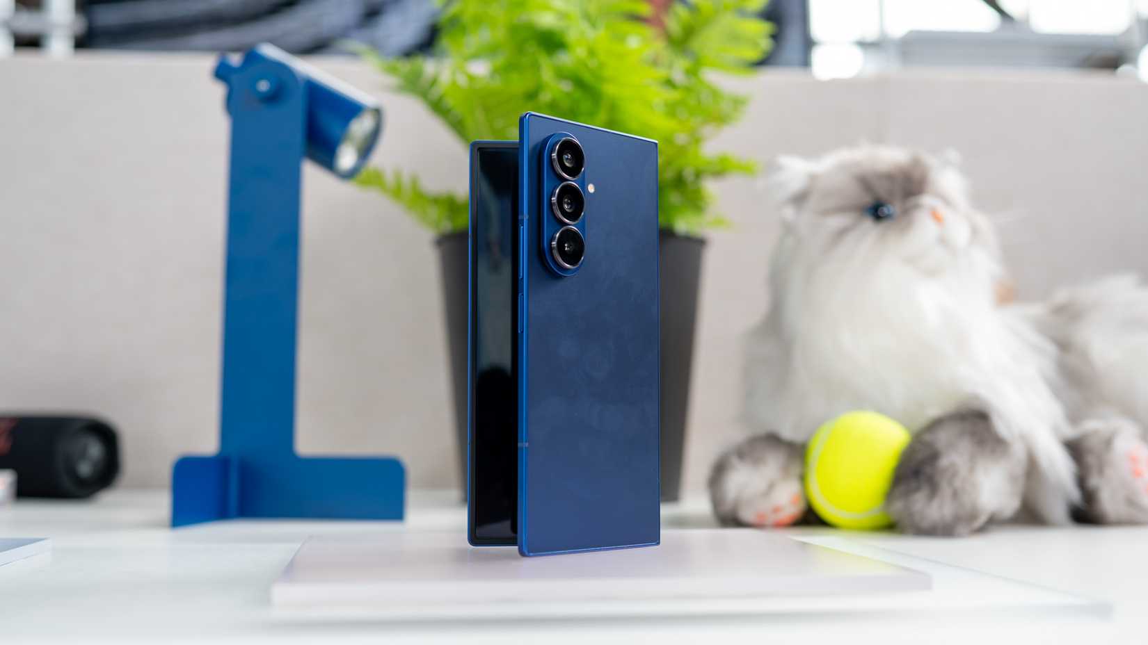 samsung galaxy z fold 7 on a table showing the rear cameras 54642292403 o