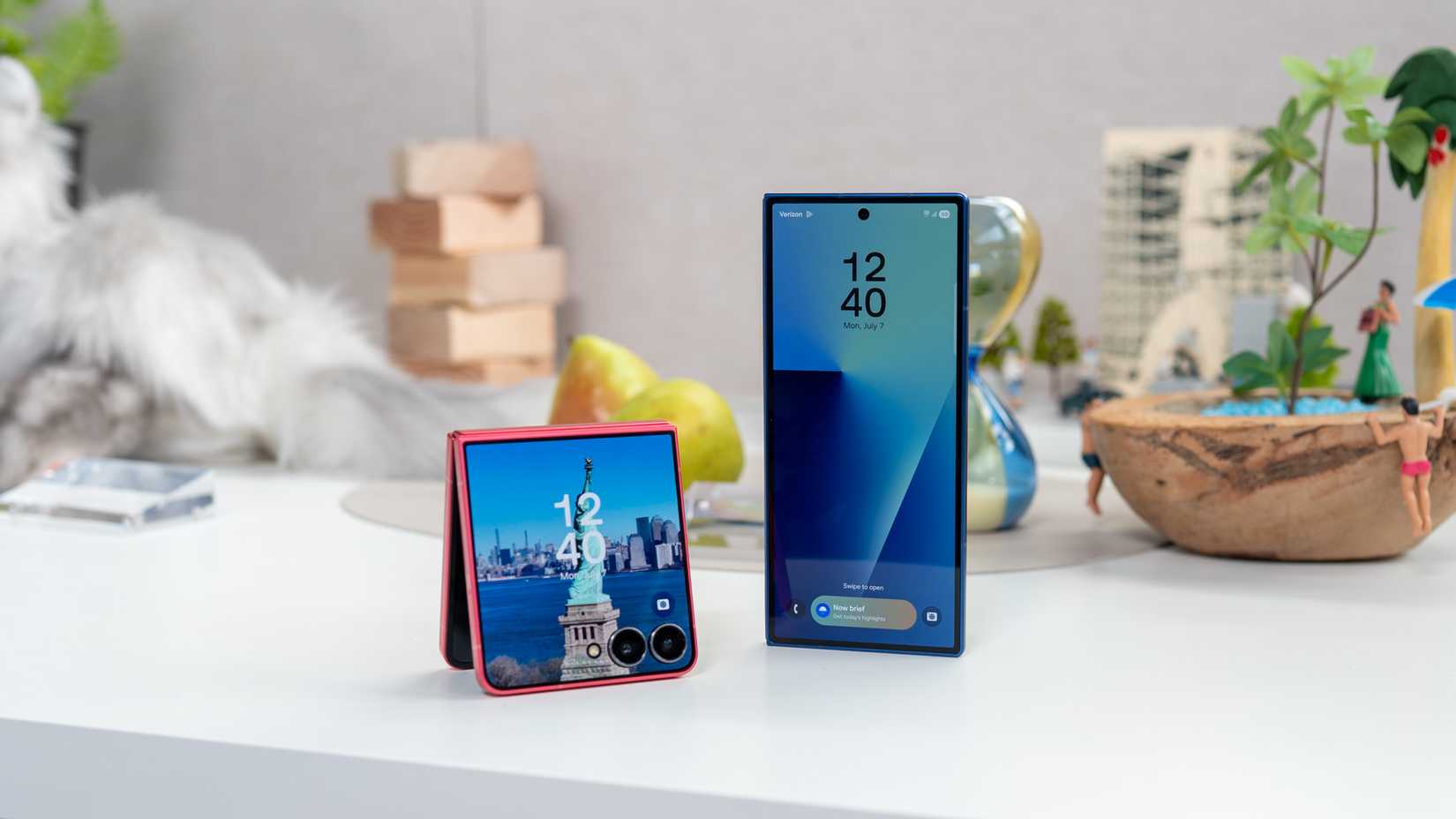 samsung galaxy z fold 7 standing on a table next to a galaxy z flip 7 54642279224 o