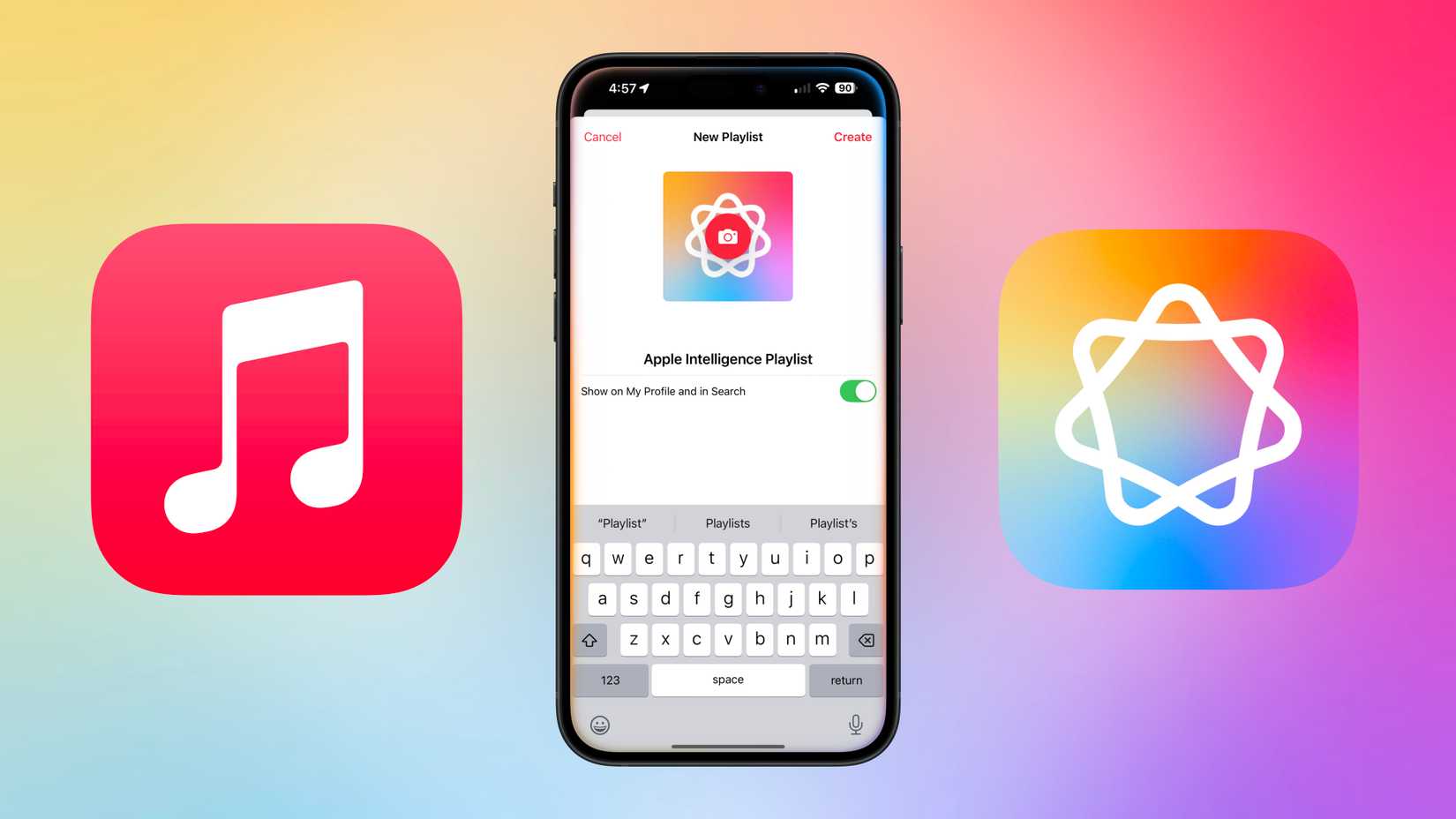 Apple Intelligence is helping create a playlist in Apple Music.