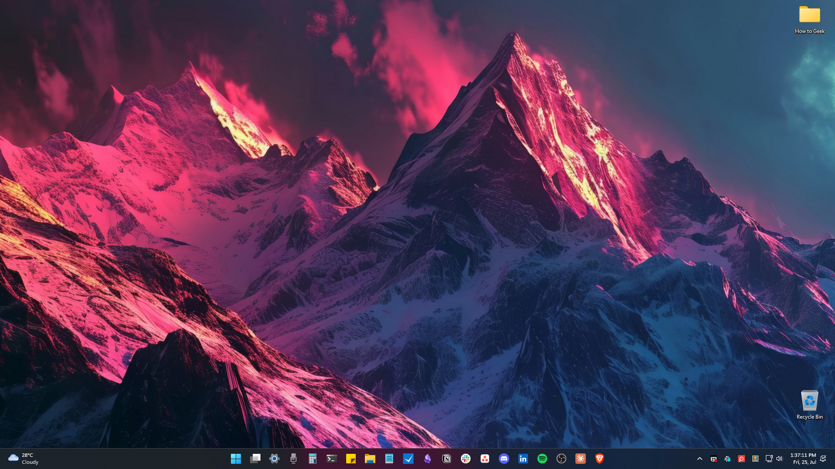 Visão geral da área de trabalho do Windows 11 com apenas um painel na barra de tarefas.