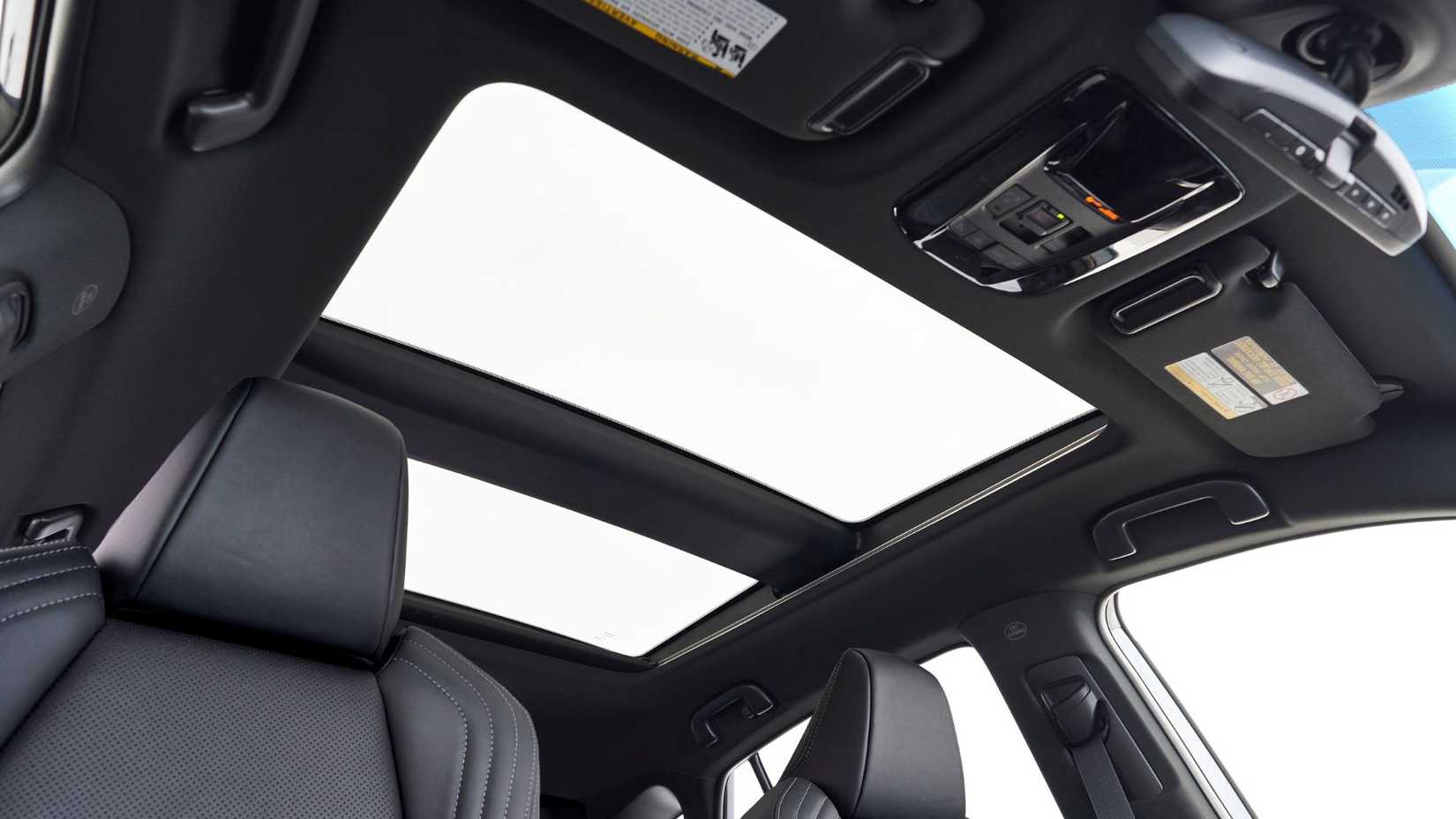 Taken inside the cabin of a 2021 Toyota Venza showing the panoramic roof.