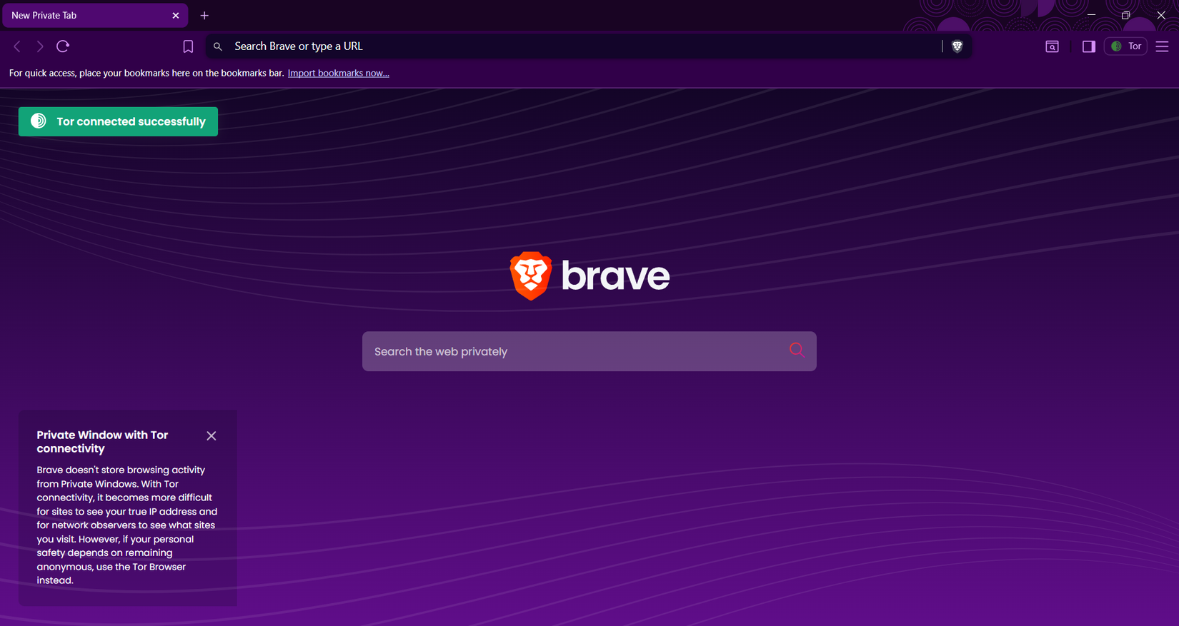 Captura de tela do navegador Tor do Brave.