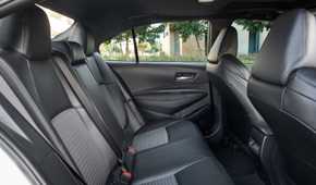 Shot inside the cabin of a 2025 Toyota Corolla showing the rear seats.