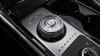 Close-up shot of the gear selector in a 2025 Kia Sorento Hybrid.