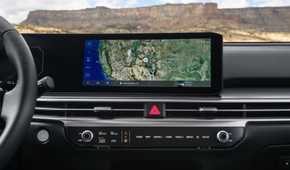Close-up shot of the infotainment screen in a 2025 Kia Sorento Hybrid.