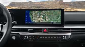 Close-up shot of the infotainment screen in a 2025 Kia Sorento Hybrid.