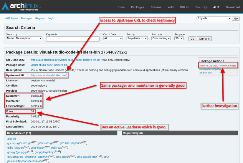 Analisando um pacote AUR para determinar a segurança.