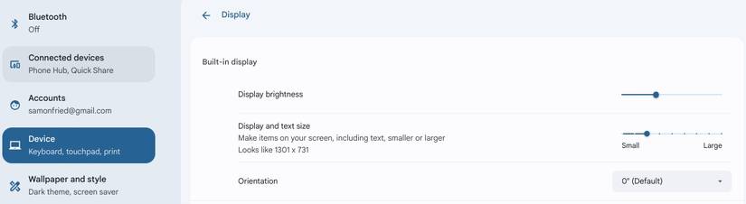 Change the display and the size of the text in Chromebook settings.
