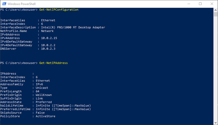 Get-NetIPConfiguration in Windows PowerShell.