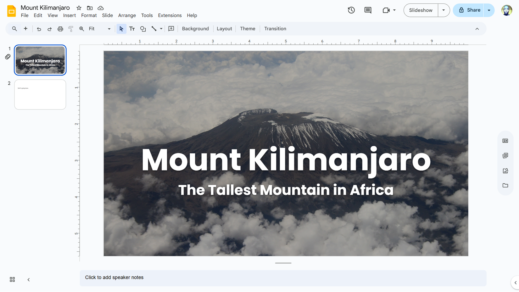 A presentation in Google Slides.