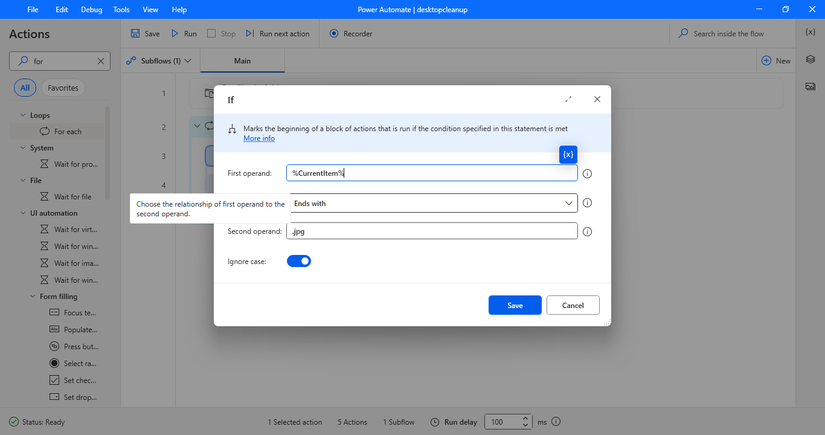 Criando uma declaração IF em Power Automating