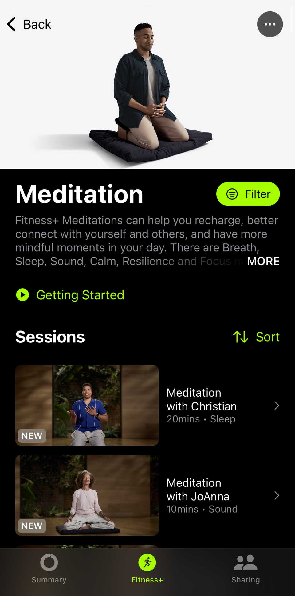 Apple Fitness+ meditation guides.