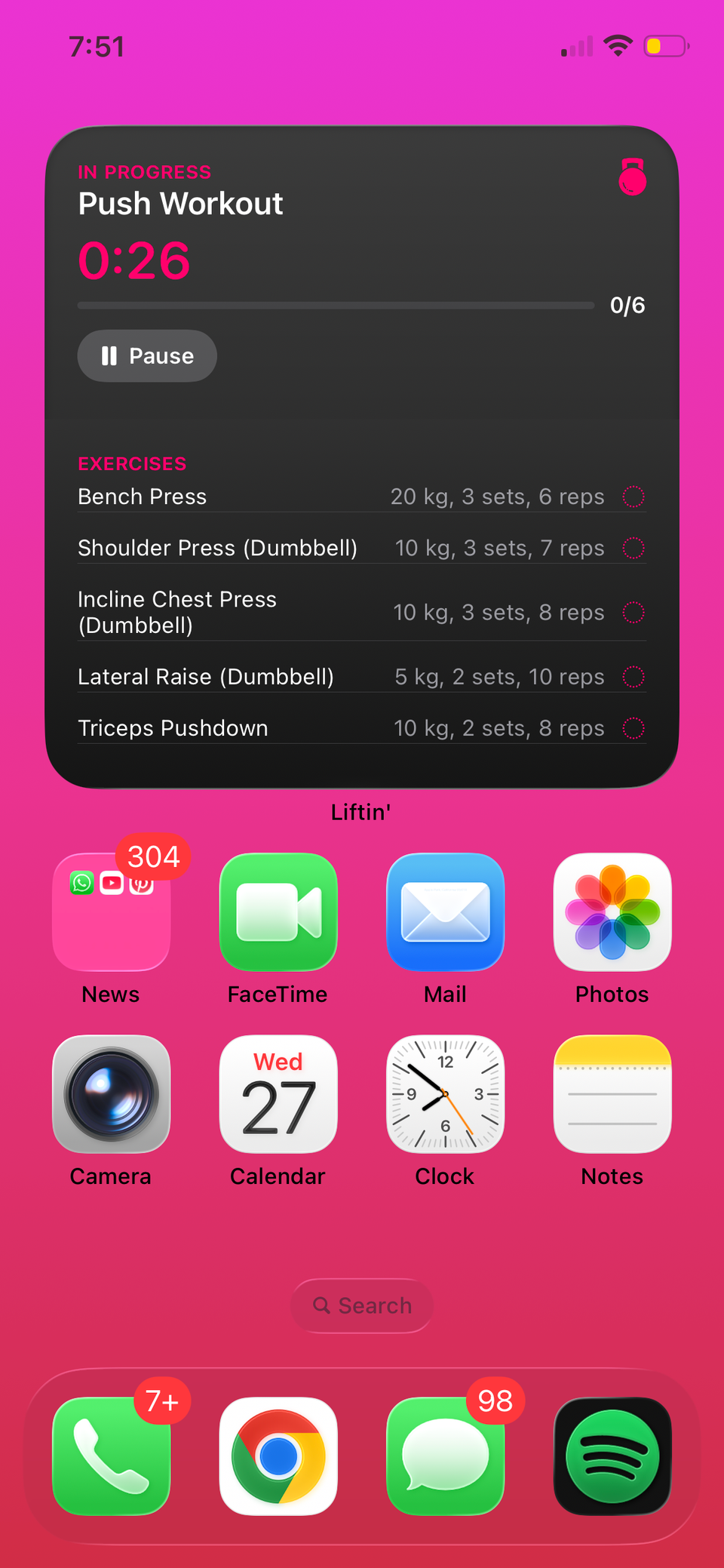 Using the intermediate Liftin interface component for the time of an exercise session.
