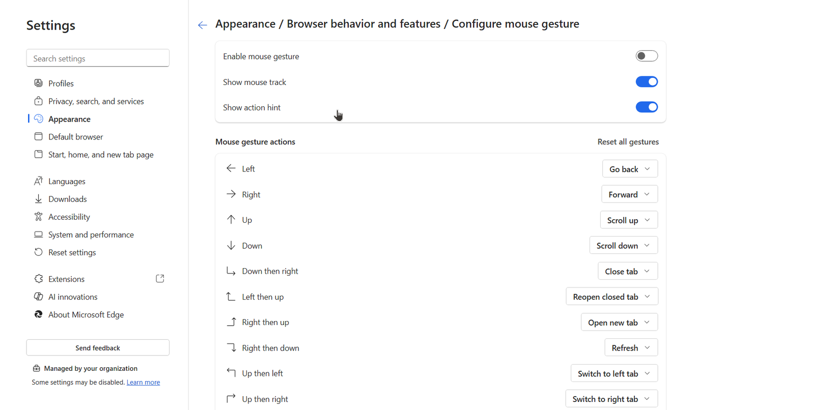 Using mouse gestures for navigation on Microsoft Edge.