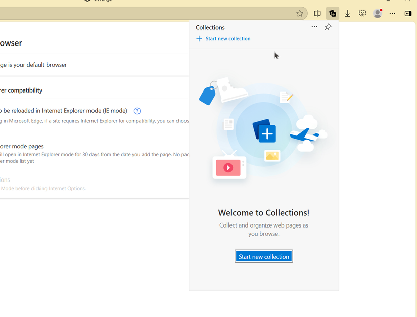 Using the Collections tab on Microsoft Edge.