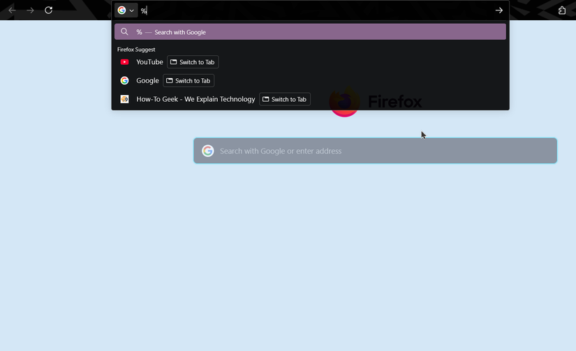 Pesquisando guias no Firefox usando o operador %.