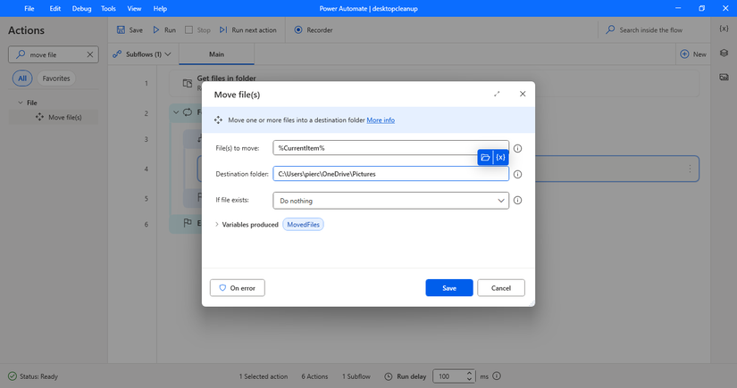 Movendo arquivos automaticamente com o Power Automating.