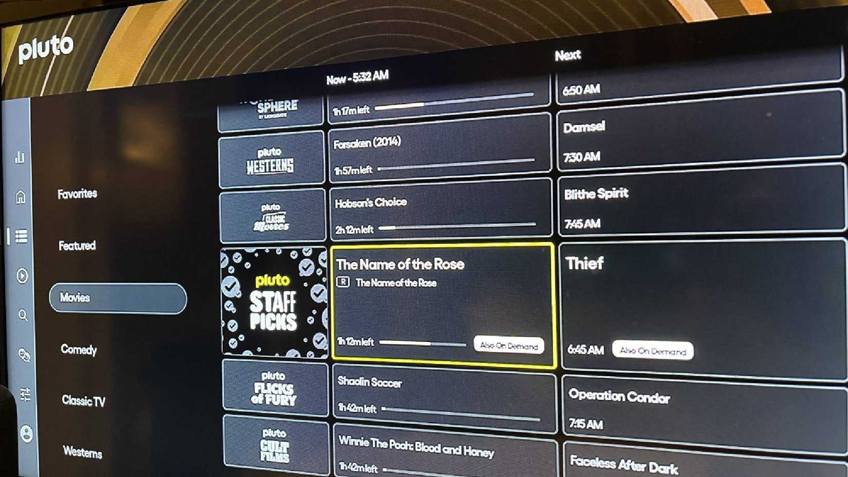 The Pluto TV channel Pluto Staff Picks