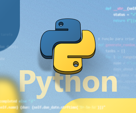 Python logo over blurred Python code background, with the word 'Python' written in yellow underneath.