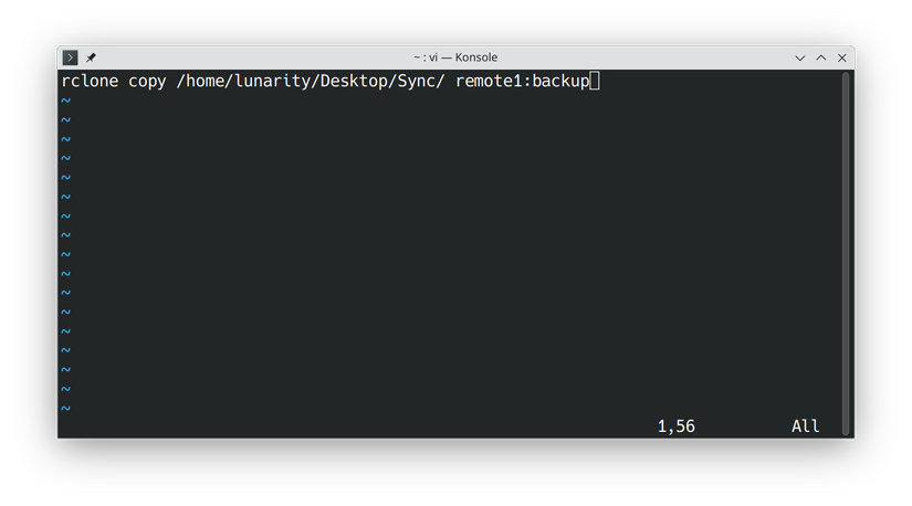 The rclone command to copy a file to Proton Drive.