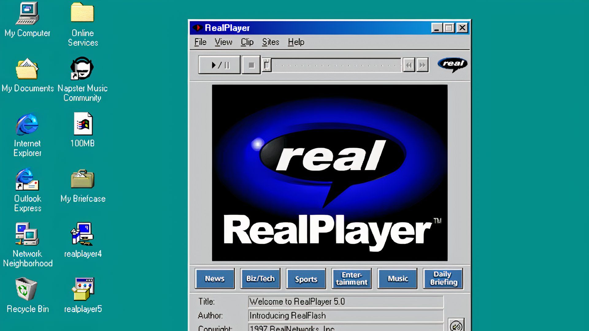 Windows 2000デスクトップ上のRealPlayerスクリーンショット