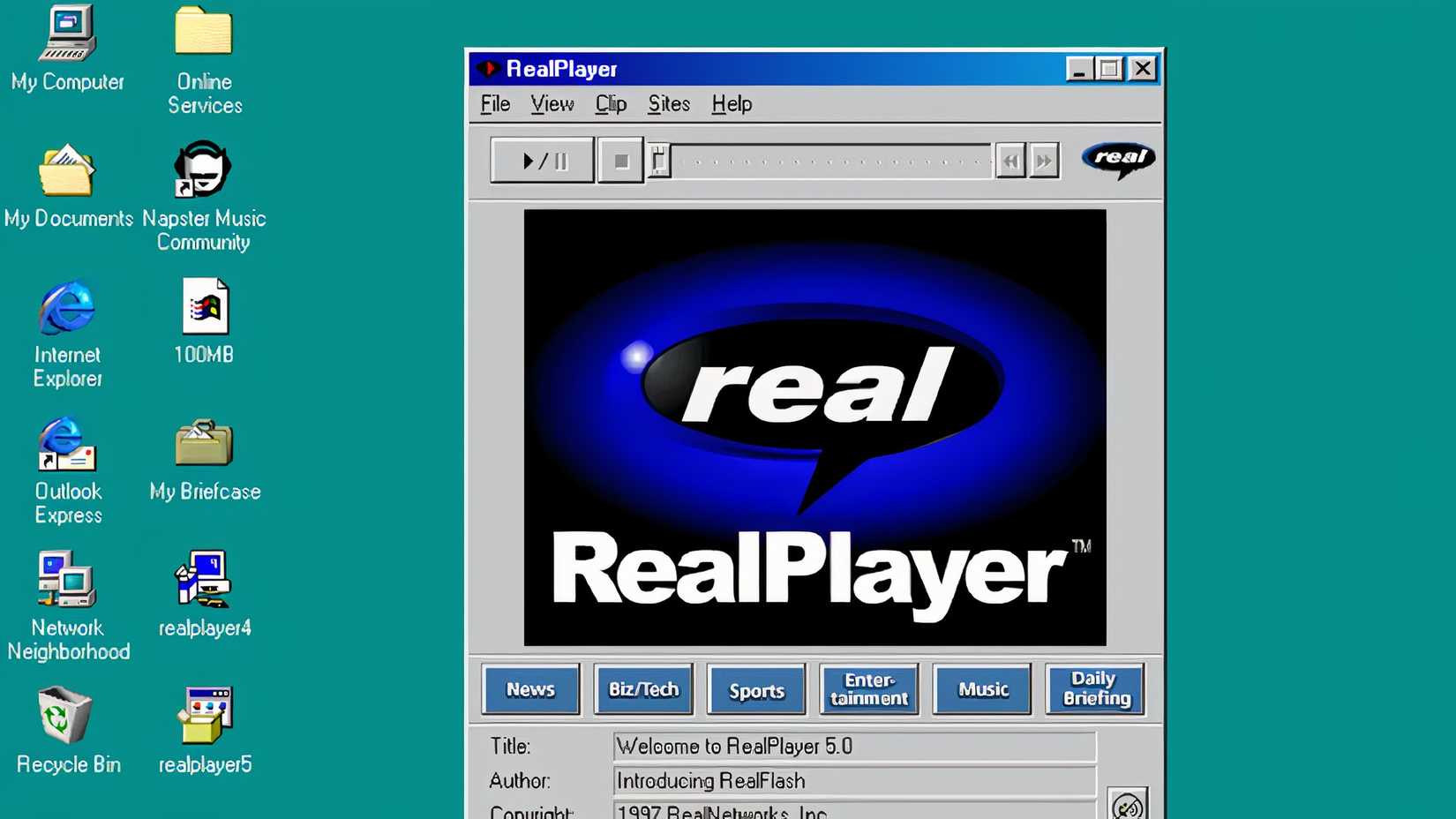 Realplayer on a Windows 2000 desktop.