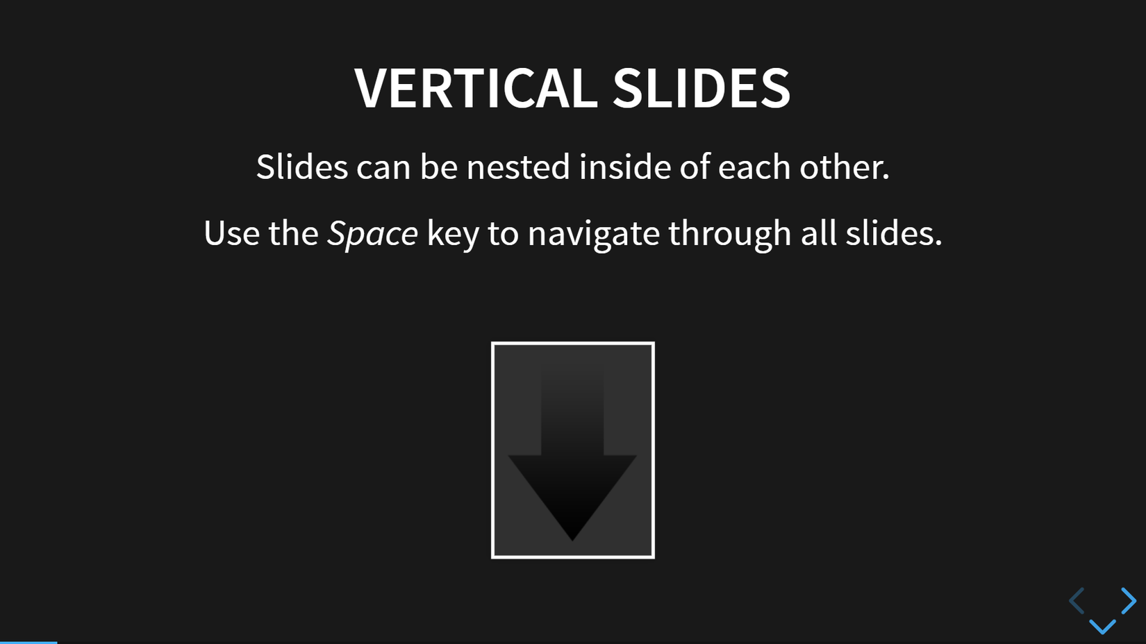 A slide showing instructions in reveal.js.