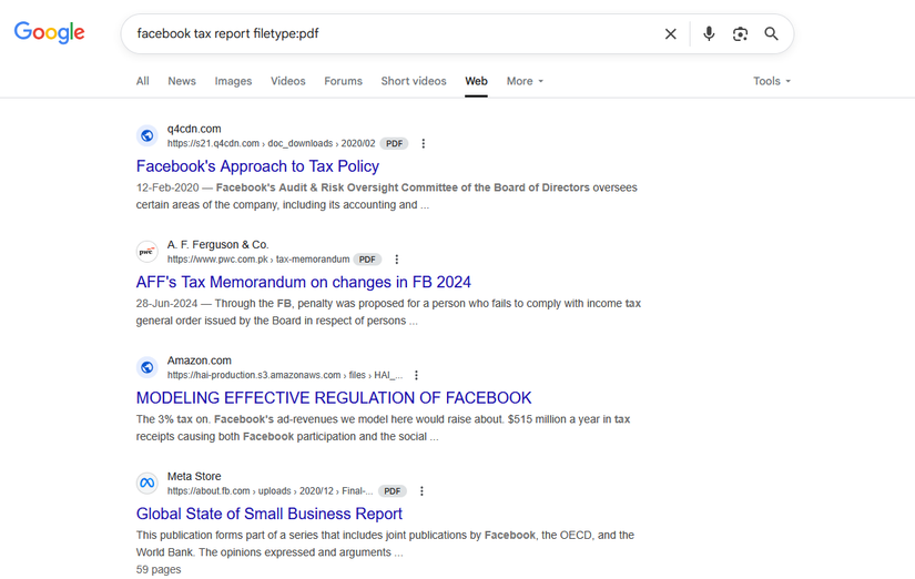 Usando o operador do FileType na pesquisa do Google.