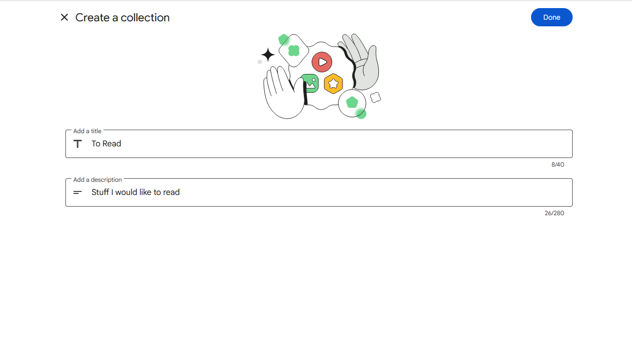 Creating a new Google collection.