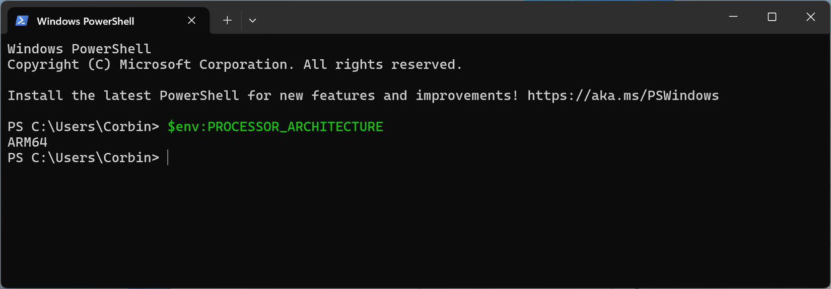 ARM64 architecture listed in Windows Terminal
