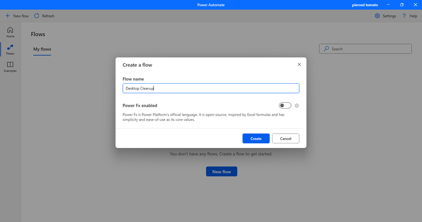Nomear um novo fluxo no Power Automating.