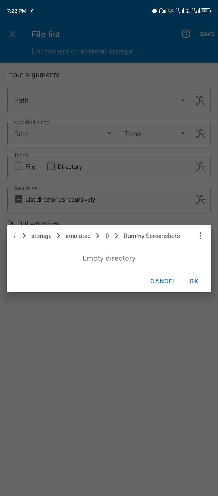 Adding the screenshot directory to the File List block.