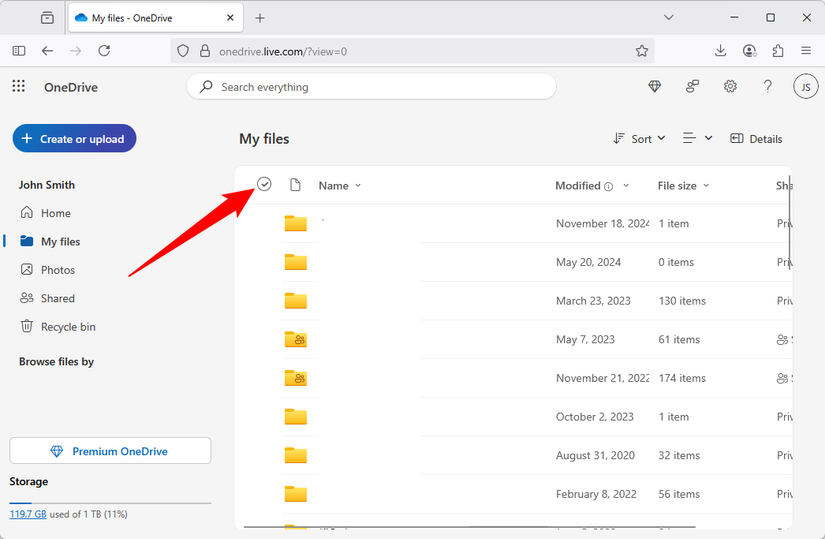 Selecting everything from OneDrive.