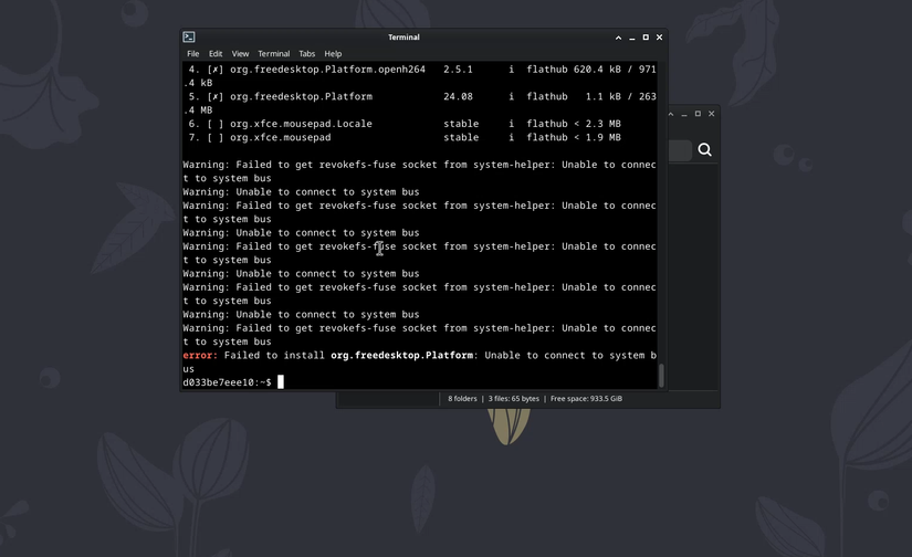 Terminal showing errors when installing Flatpak 
