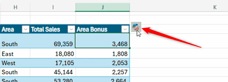 The Copilot icon next to a selected cell in Microsoft Excel.