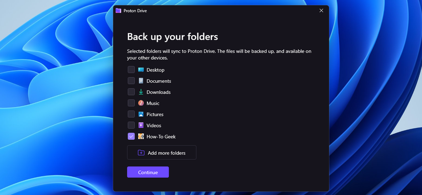 The HTG folder on my PC syncing to Proton Drive.