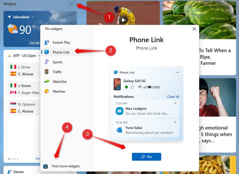 Добавление новых виджетов на панель Windows.