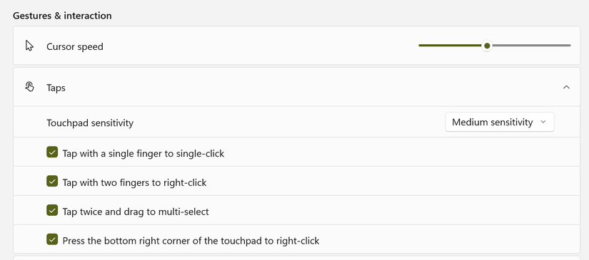 Taps Gestures to Click and Select in Windows.
