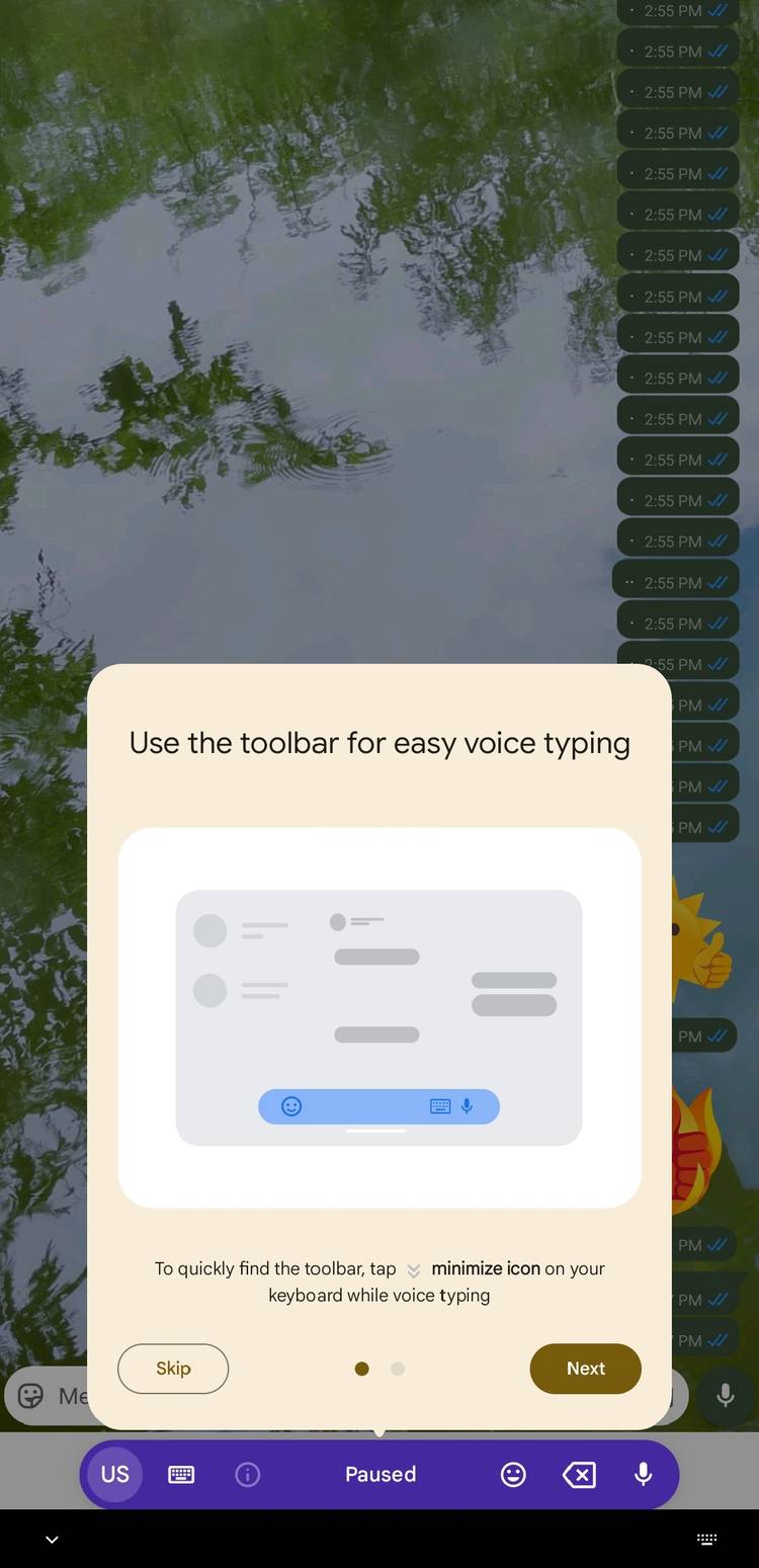 Barra de ferramentas de digitação de voz em Gboard.