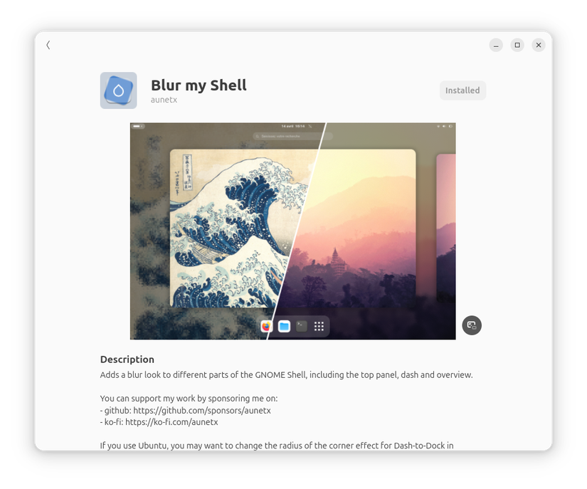 Desligue minha página de instalação de extensão do gnome do Shell.