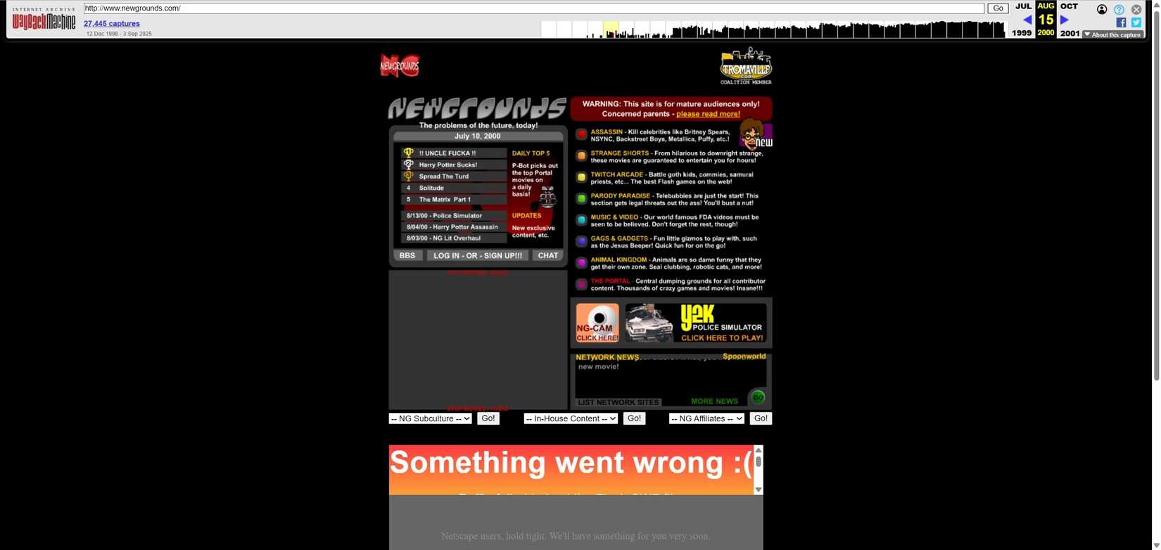 Um instantâneo do site Newgrounds.