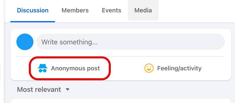 Select "Anonymous Post" on a group screen on the Facebook site.