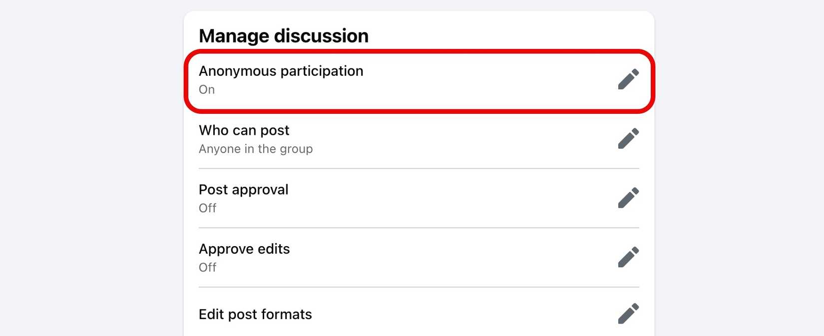 Opção de participação anônima.