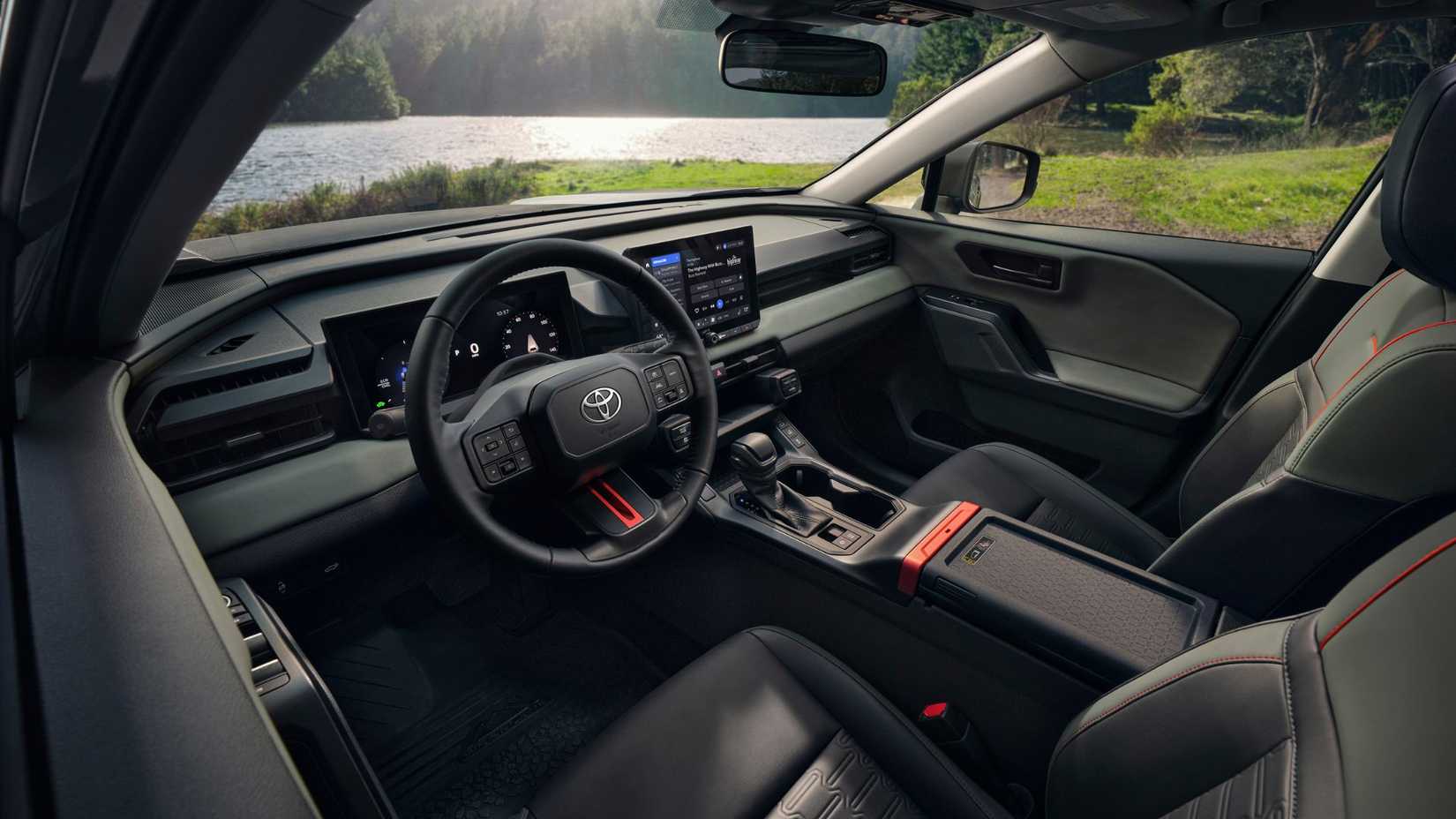 Shot inisde the cabin of a 2026 Toyota RAV4 Woodland.