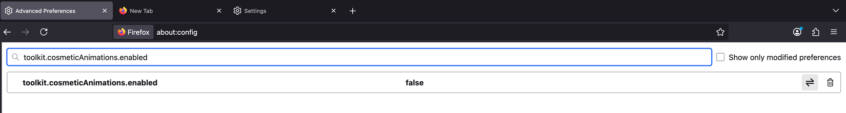 Disabling the extra animations on the Config page in Firefox.